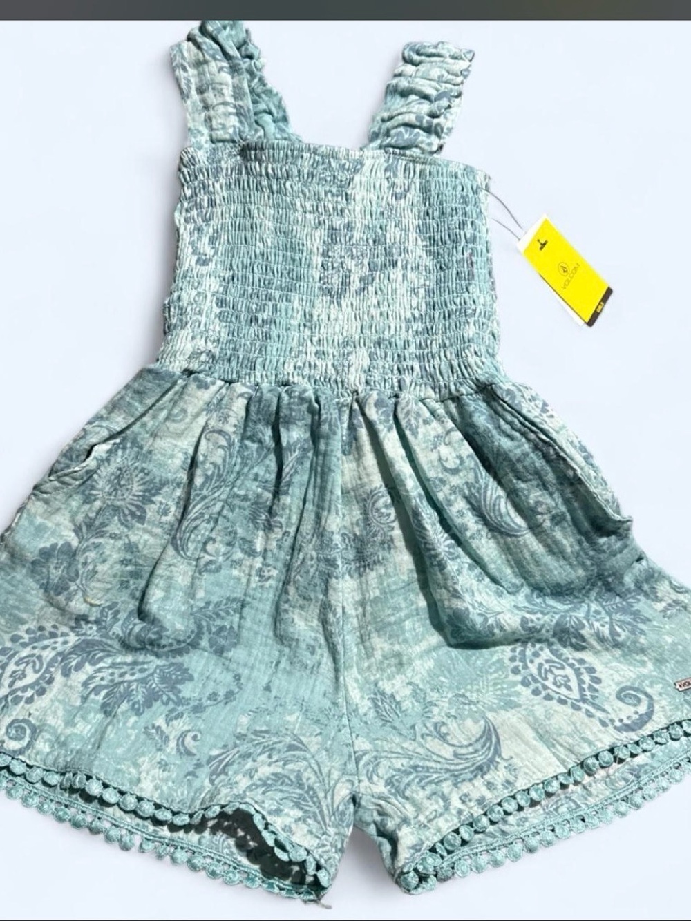 Volcom Girls Teal Floral Smocked Romper